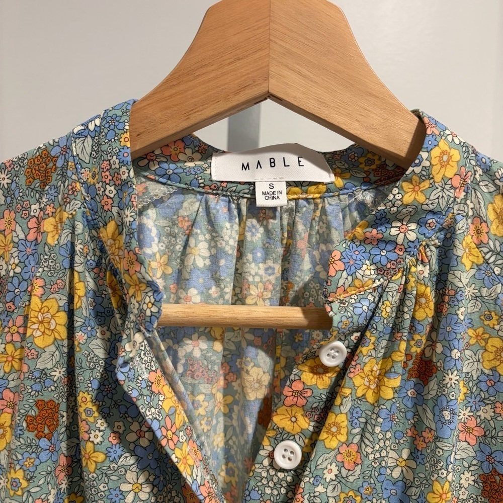 Mable Relaxed Fit Tiered Floral Midi Shirt Dress cottagecore prairie size Small - Picture 4 of 8